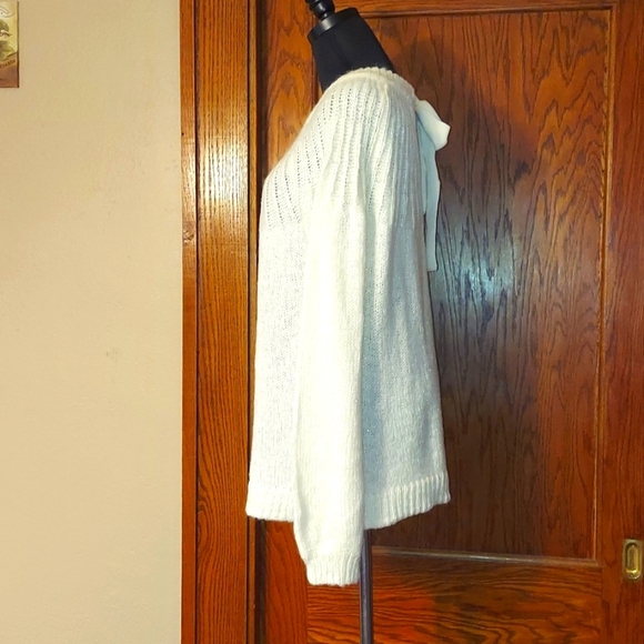 Lauren Conrad Scoop Neck Tie Back Soft Silver Knit Sweater - Picture 3 of 9